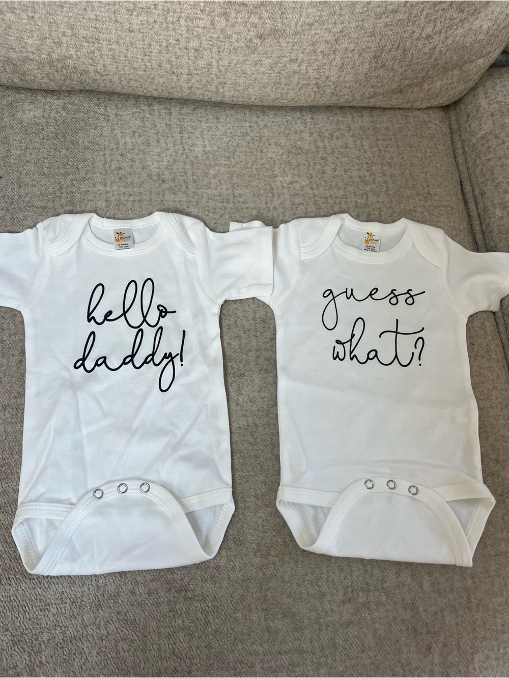 Hello Daddy! / Guess What? White Baby One-Piece Bodysuit Set